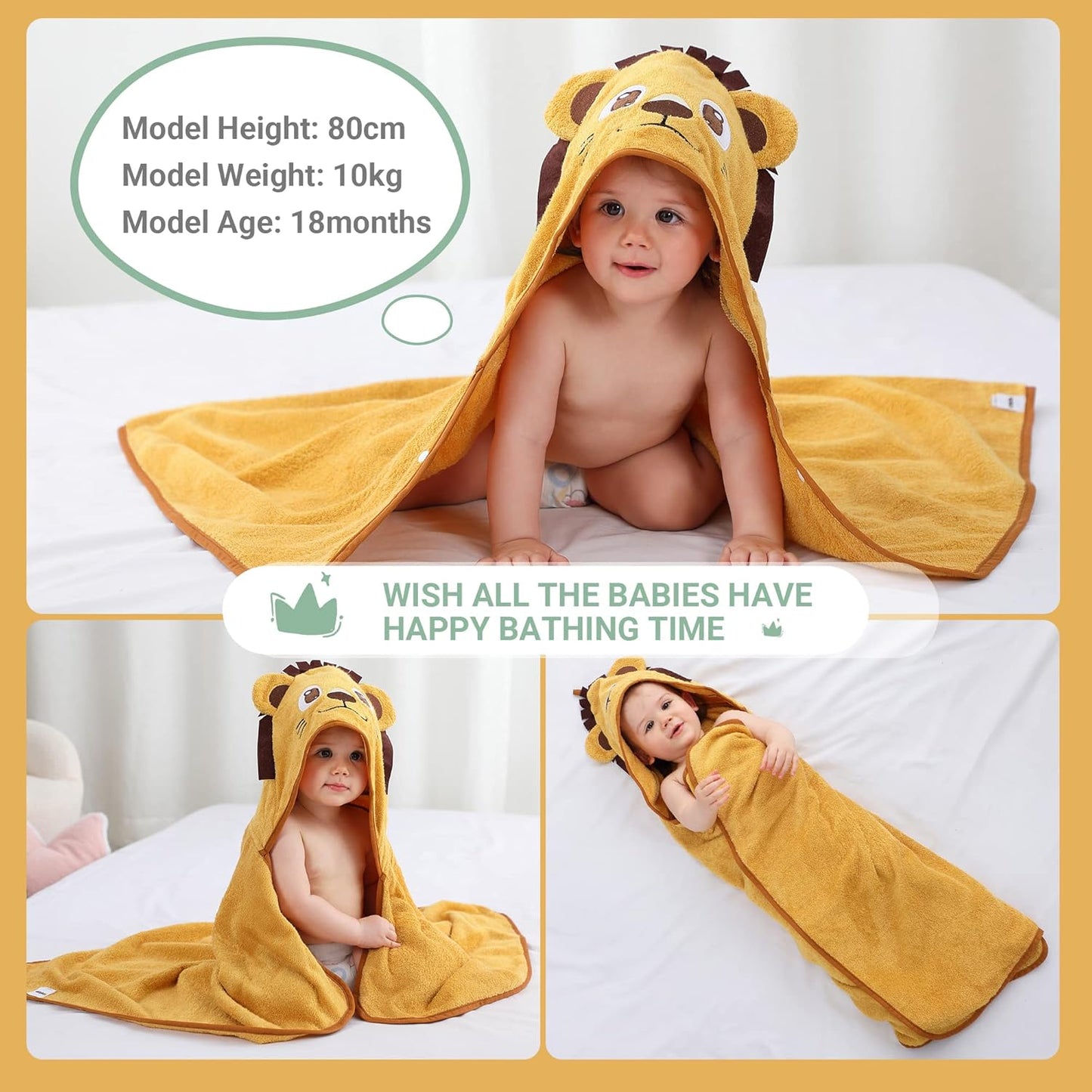 MICHLEY Lion Bamboo Viscose Baby Hooded Towel Ultra-Soft