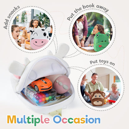 MICHLEY Kids Cow Plush Animal Backpack Soft Kindergarten School Bag