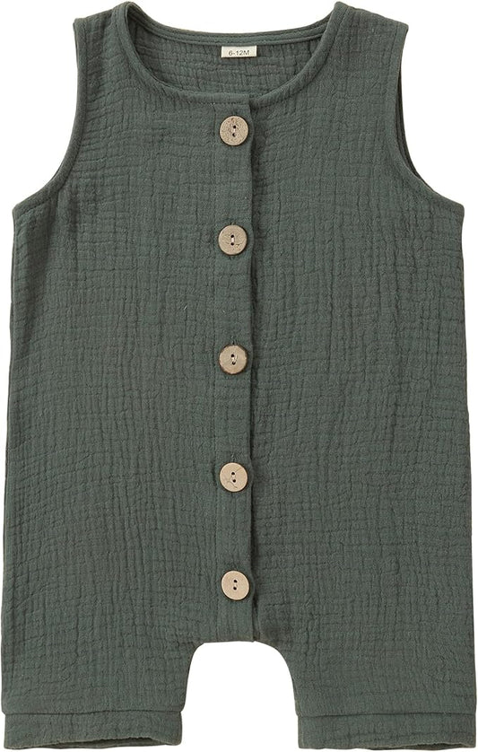 MICHLEY Baby Sleeveless Summer Cotton Romper Unisex Toddler Jumpsuit (Green)