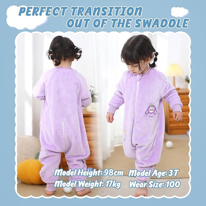 MICHLEY Kids Purple Bunny Sleep Sack – Flannel Cute Rabbit Pajamas with Legs