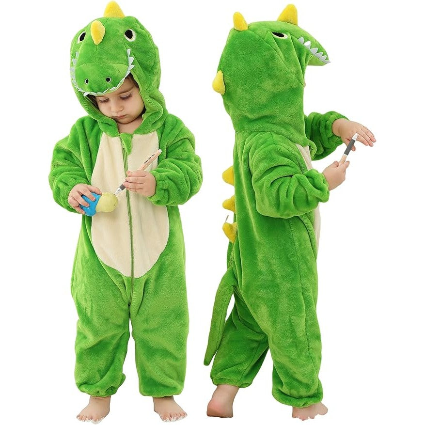 MICHLEY Baby Green T-Rex Dinosaur Hooded Romper Flannel Costume
