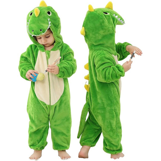MICHLEY Baby Green T-Rex Dinosaur Hooded Romper Flannel Costume