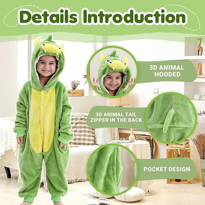 MICHLEY Kids Dinosaur Hooded Romper Flannel Halloween Cosplay Pajamas Costume