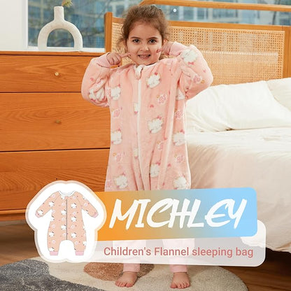 MICHLEY Kids Cat Sleep Sack – Flannel Kitten Pajamas with Legs