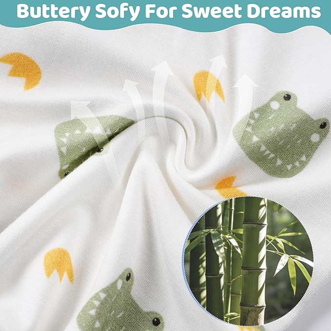 MICHLEY Kids Bamboo Viscose Pajamas Set Soft Stretchy Sleepwear (Frog)