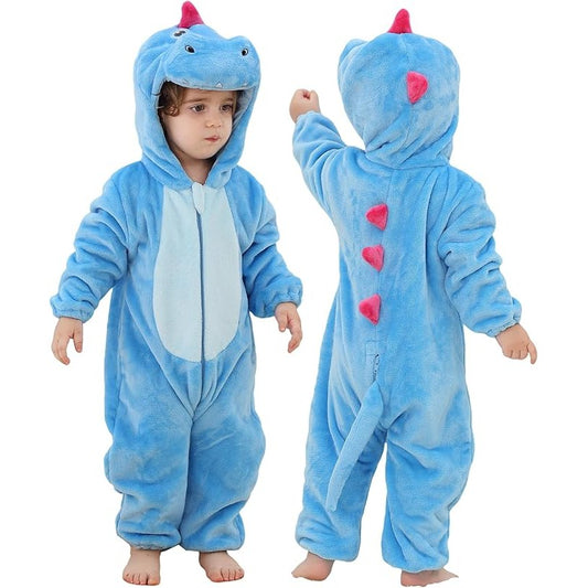 MICHLEY Baby Sky Blue Unicorn Hooded Romper Flannel Animal Costume