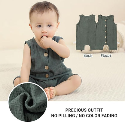 MICHLEY Baby Sleeveless Summer Cotton Romper Unisex Toddler Jumpsuit (Green)