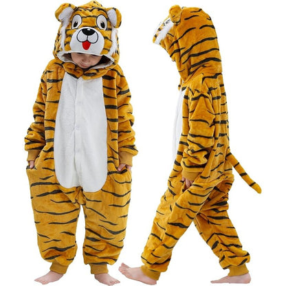 MICHLEY Kids Tiger Hooded Romper Flannel Halloween Cosplay Pajamas Costume