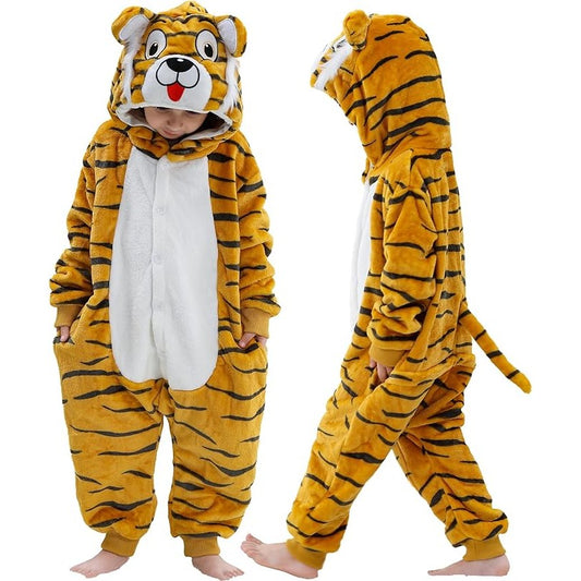 MICHLEY Kids Tiger Hooded Romper Flannel Halloween Cosplay Pajamas Costume