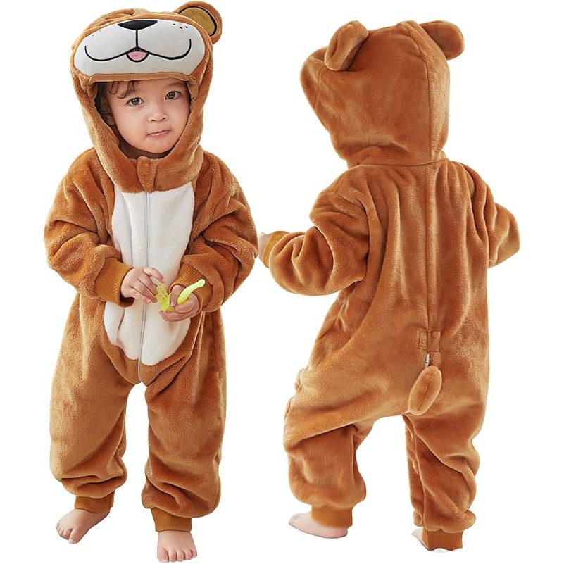 MICHLEY Baby Brown Bear Costume Winter Flannel Hooded Jumpsuit