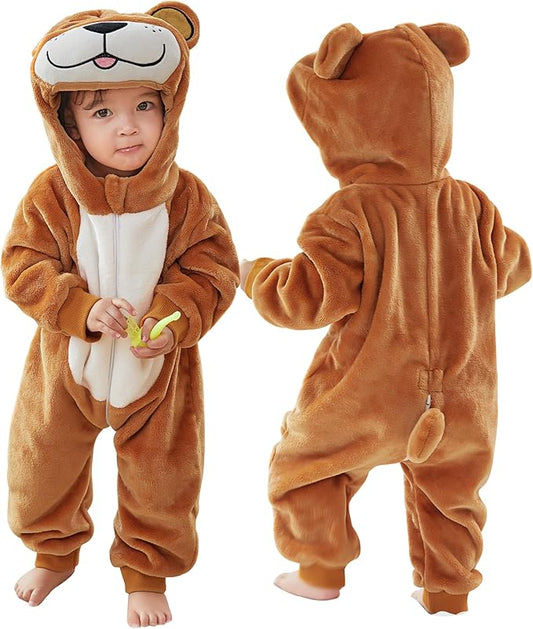 MICHLEY Baby Brown Bear Costume Winter Flannel Hooded Jumpsuit