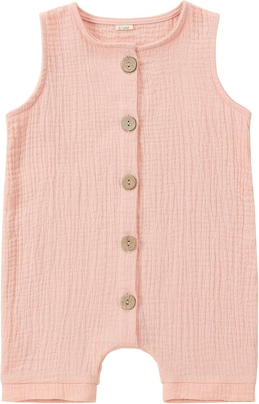 MICHLEY Baby Sleeveless Summer Cotton Romper Unisex Toddler Jumpsuit (Pink)