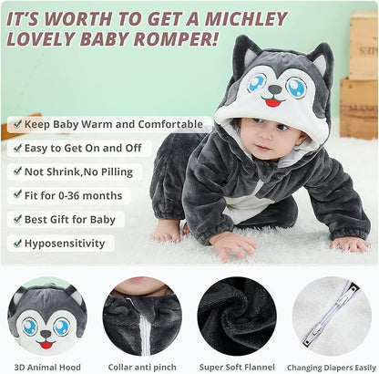 MICHLEY Husky Baby Costume Winter Flannel Hooded Romper