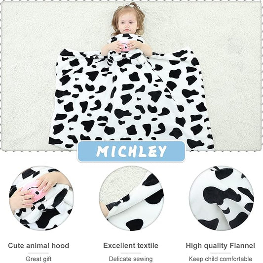 MICHLEY Baby Cow Hooded Swaddling Blanket Soft Winter Warm Throw
