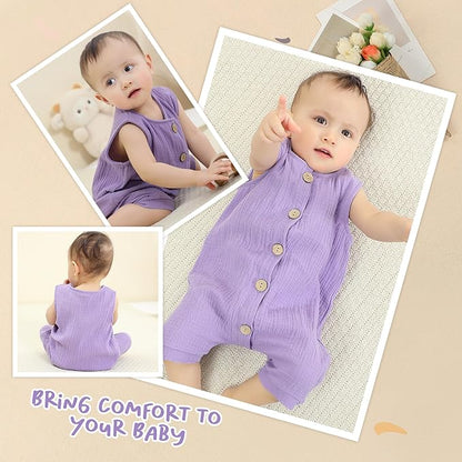 MICHLEY Baby Sleeveless Summer Cotton Romper Unisex Toddler Jumpsuit (Purple)