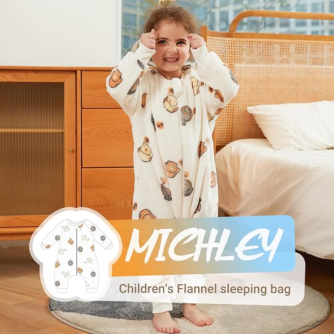 MICHLEY Kids White Bear Sleeping Bag – Flannel Wearable Pajamas