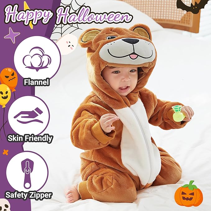 MICHLEY Baby Brown Bear Costume Winter Flannel Hooded Jumpsuit