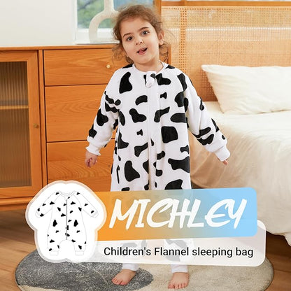 MICHLEY Kids Cow Print Sleep Sack – Flannel Farm Animal Pajamas with Legs