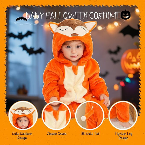 MICHLEY Baby Fox Costume Romper Soft Flannel Hooded Animal Jumpsuit