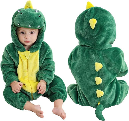 MICHLEY Green Dinosaur Baby Costume Winter Flannel Hooded Romper
