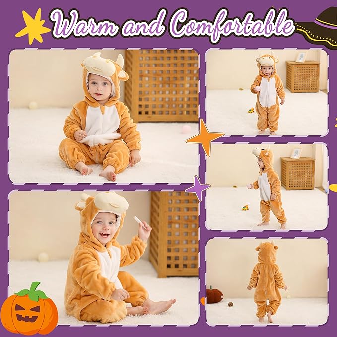 MICHLEY Yellow Bull Baby Costume Winter Flannel Hooded Romper