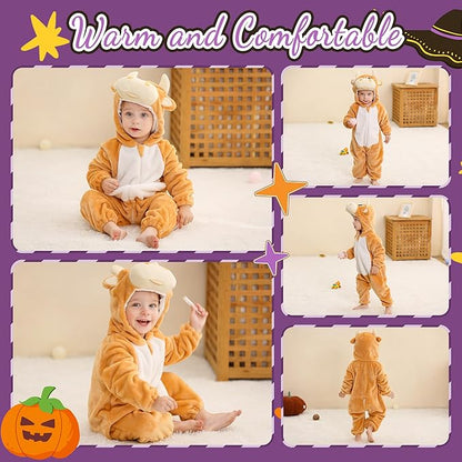MICHLEY Yellow Bull Baby Costume Winter Flannel Hooded Romper