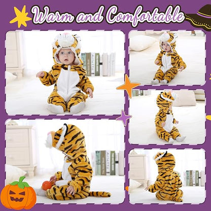 MICHLEY Baby Tiger Costume Romper Hooded Flannel Animal Jumpsuit