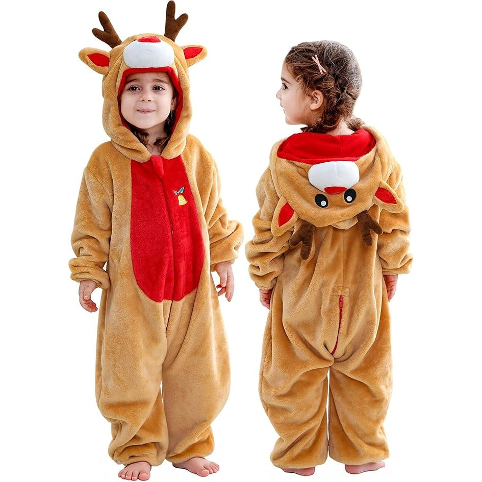 MICHLEY Baby Yellow Deer Hooded Romper Flannel Animal Costume
