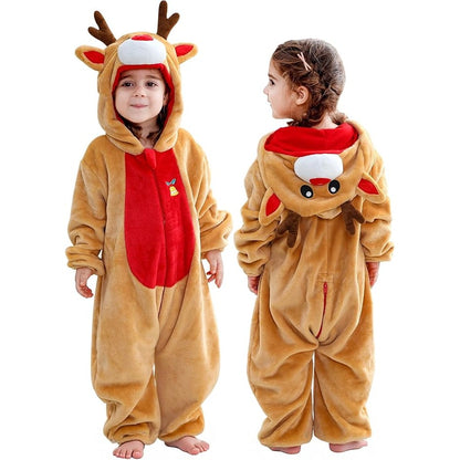 MICHLEY Baby Yellow Deer Hooded Romper Flannel Animal Costume