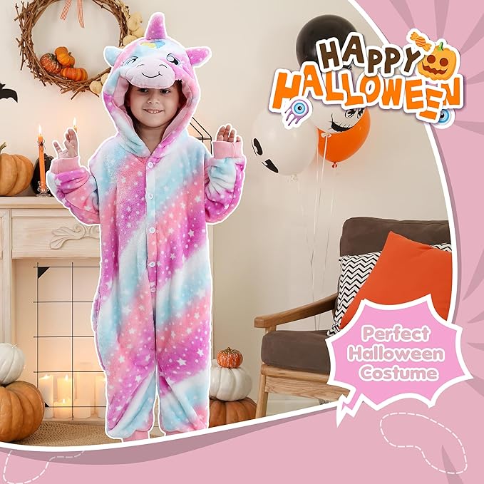 MICHLEY Kids Starry Night Unicorn Flannel Halloween Cosplay Pajamas