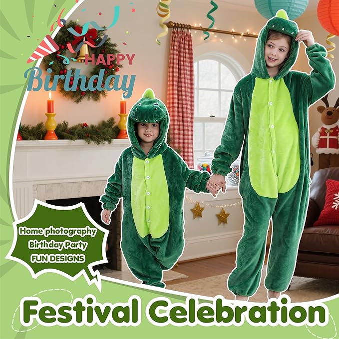 MICHLEY Kids Unicorn Dragon Hooded Romper Flannel Halloween Cosplay Pajamas