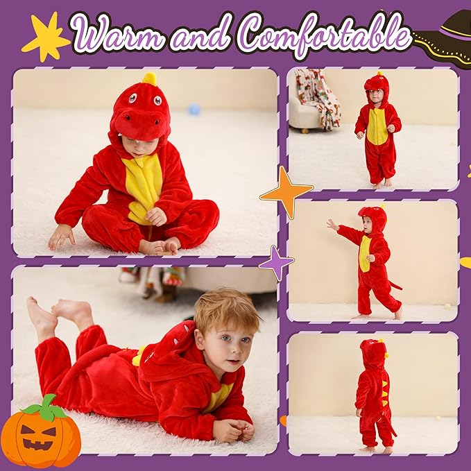 MICHLEY Red Dinosaur Baby Costume Winter Flannel Hooded Romper