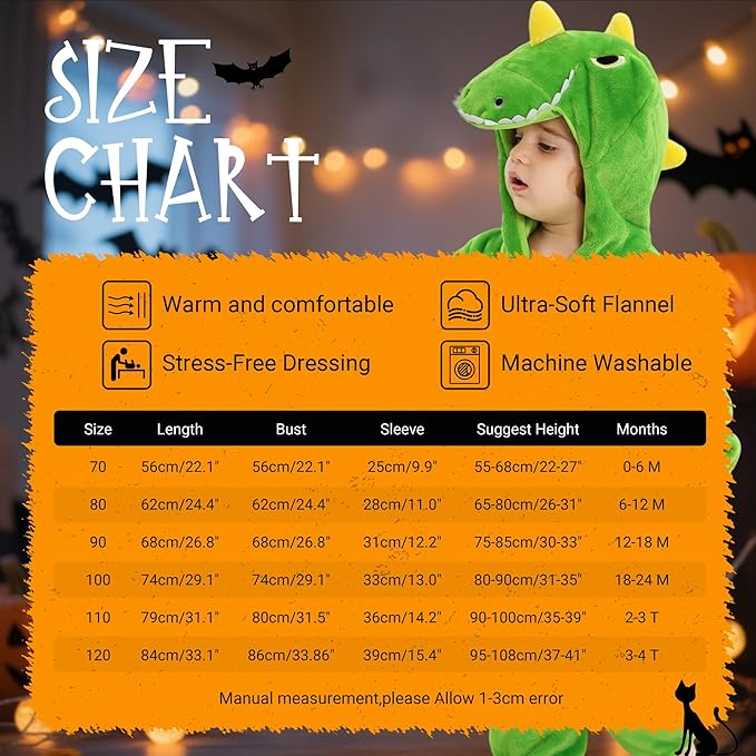 MICHLEY Baby Green T-Rex Dinosaur Hooded Romper Flannel Costume