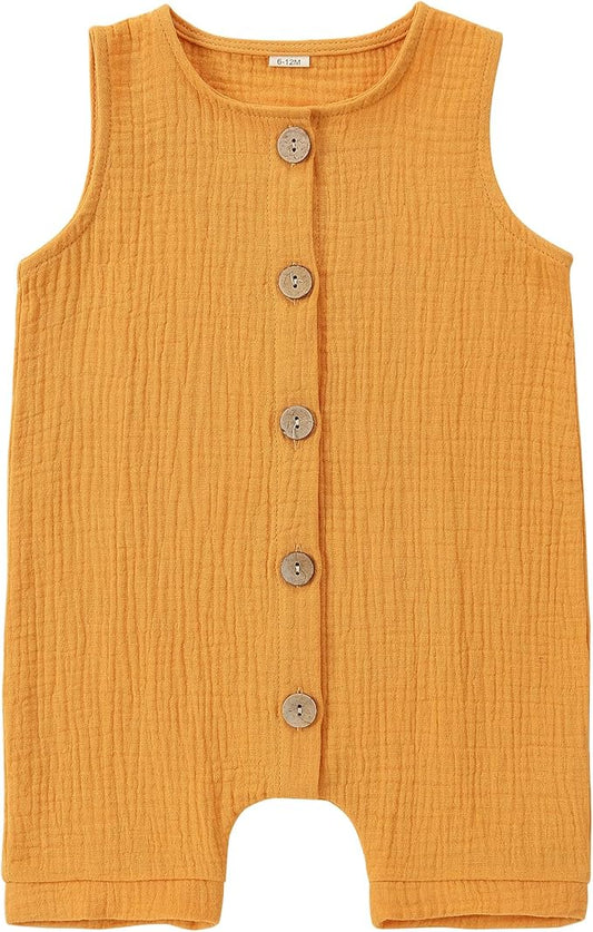 MICHLEY Baby Sleeveless Summer Cotton Romper Unisex Toddler Jumpsuit (Yellow)