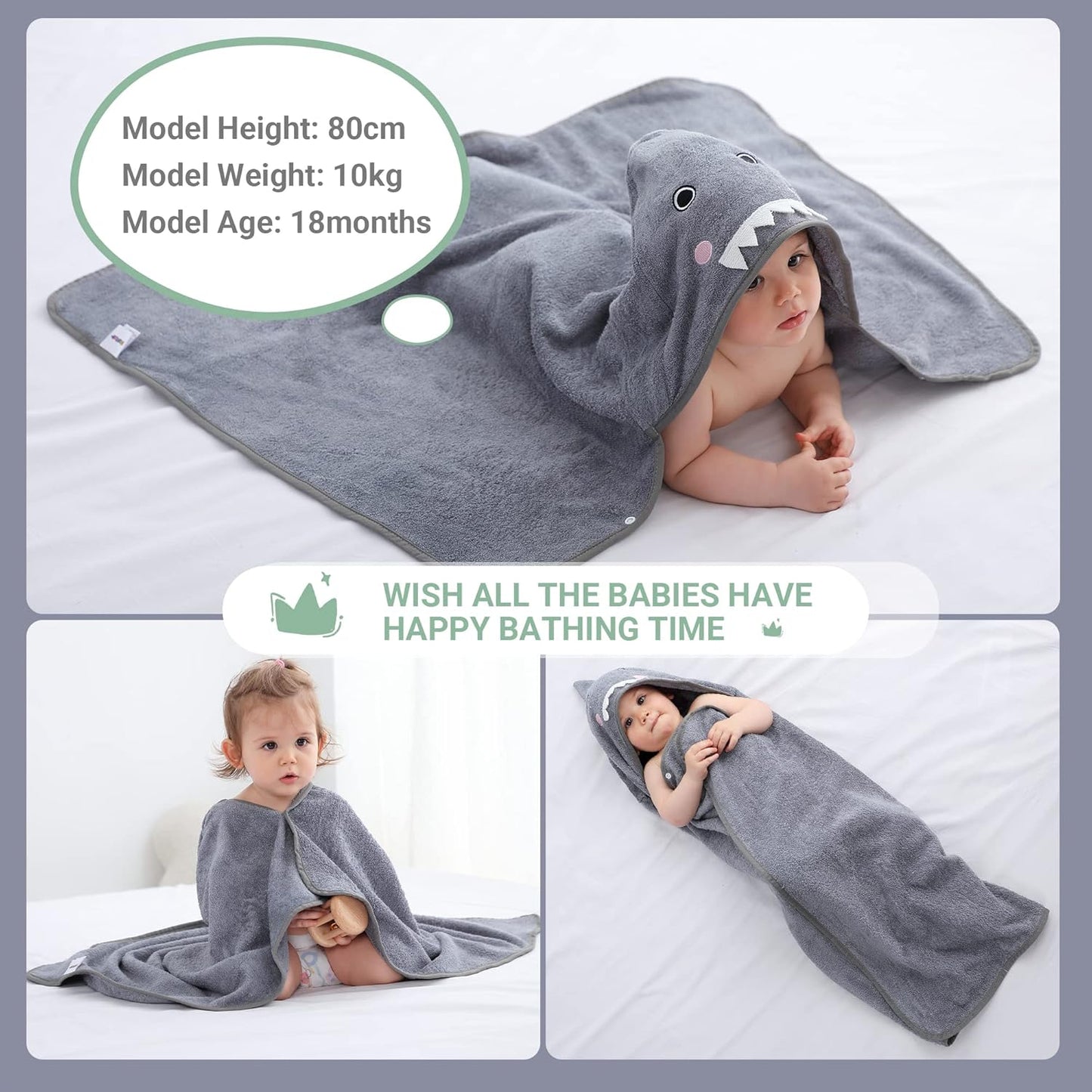 MICHLEY Shark Bamboo Viscose Baby Hooded Towel Ultra-Soft 29.5"x39.5"
