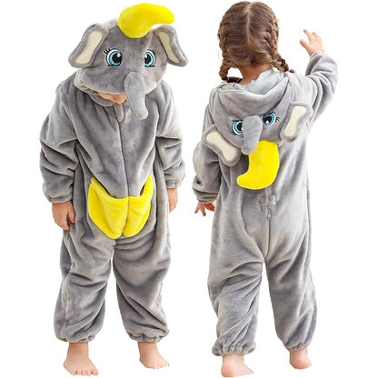 MICHLEY Kids Elephant Hooded Romper Flannel Animal Cosplay Costume
