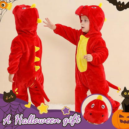 MICHLEY Red Dinosaur Baby Costume Winter Flannel Hooded Romper