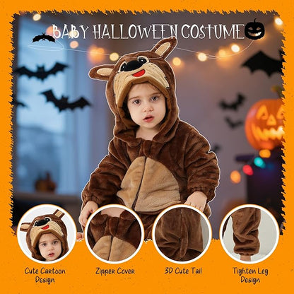 MICHLEY Baby Brown Kangaroo Hooded Romper Flannel Animal Costume