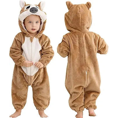 MICHLEY Brown Wolf Baby Costume Winter Flannel Hooded Romper