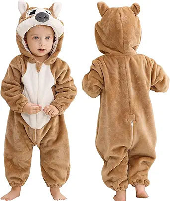 MICHLEY Brown Wolf Baby Costume Winter Flannel Hooded Romper