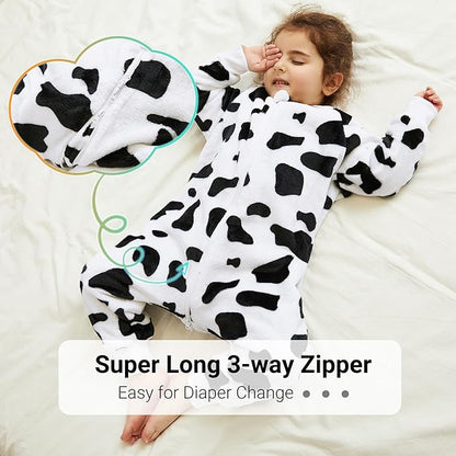 MICHLEY Kids Cow Print Sleep Sack – Flannel Farm Animal Pajamas with Legs
