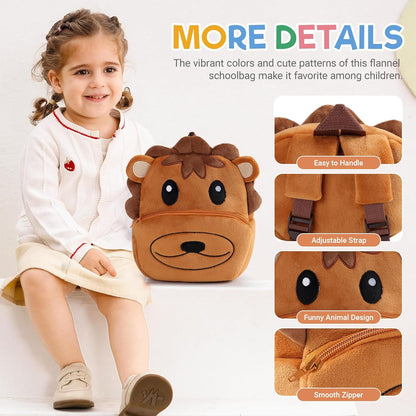 MICHLEY Kids Lion Plush Animal Backpack Soft Kindergarten School Bag