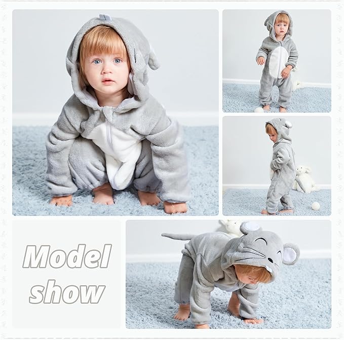 MICHLEY Baby Mouse Costume | Classic Flannel Animal Romper & Onesie