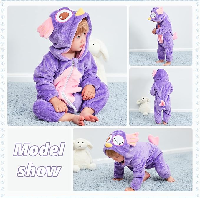 MICHLEY Purple Owl Baby Romper | Whimsical Flannel Animal Onesie