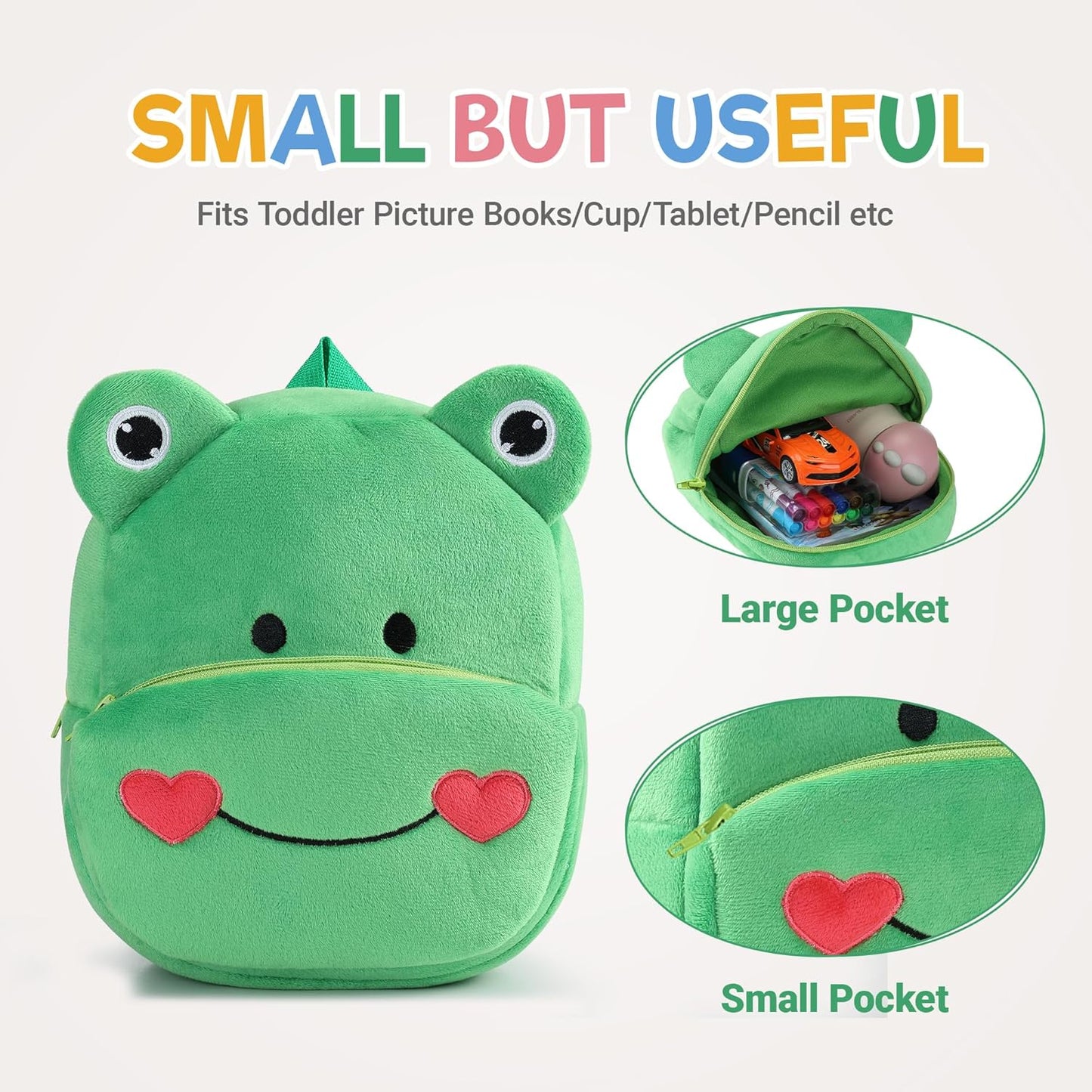MICHLEY Kids Green Frog Plush Animal Backpack Soft Kindergarten School Bag