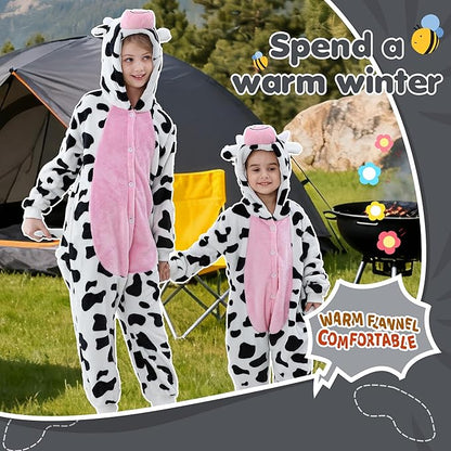 MICHLEY Kids Cow Hooded Romper Flannel Halloween Cosplay Pajamas Costume