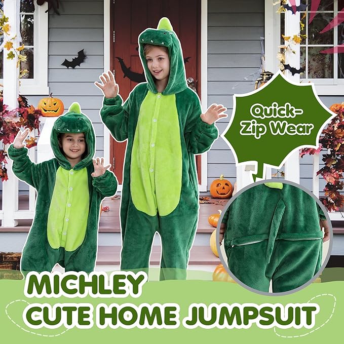 MICHLEY Kids Unicorn Dragon Hooded Romper Flannel Halloween Cosplay Pajamas
