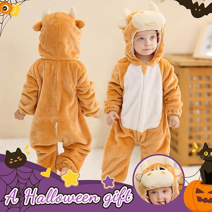 MICHLEY Yellow Bull Baby Costume Winter Flannel Hooded Romper