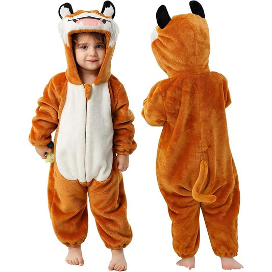 MICHLEY Baby Smiling Tiger Hooded Romper Flannel Animal Costume