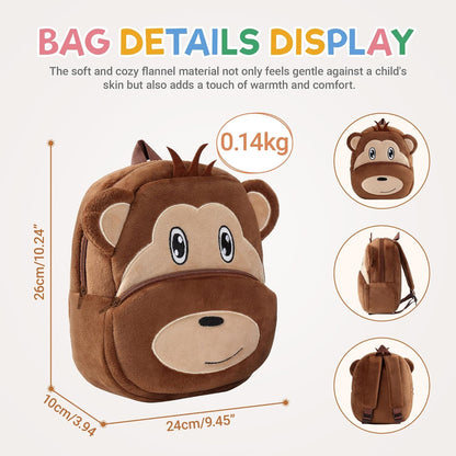 MICHLEY Kids Monkey Plush Animal Backpack Soft Kindergarten School Bag